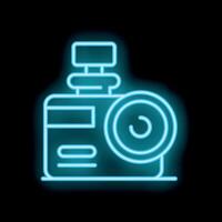 Neon icon of a digital camera flashing in blue light vector