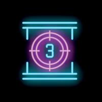 Neon countdown timer showing number three inside crosshair on black background vector