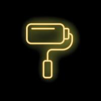 Yellow neon paint roller glowing on a black background vector
