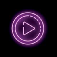 Neon pink play button glowing on black background vector