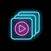 Neon play button icon glowing on black background vector