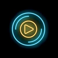 Neon sign play button glowing on black background vector