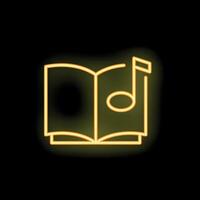 Neon icon of open book with musical note representing audiobooks and education vector