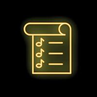 Neon yellow playlist icon glowing on black background vector