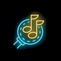 Neon sign representing music streaming service with musical notes inside circle vector