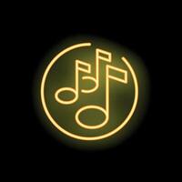 Neon icon of musical notes glowing in circle on black background vector