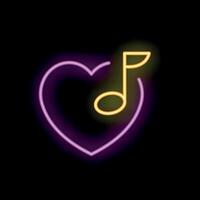 Neon heart shining with musical note inside on black background vector