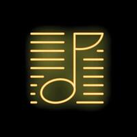 Yellow neon sign showing a musical note icon on black background vector