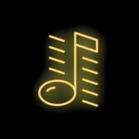 Yellow neon sign representing music note on black background vector