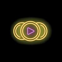 Neon play button shining with purple and yellow light vector