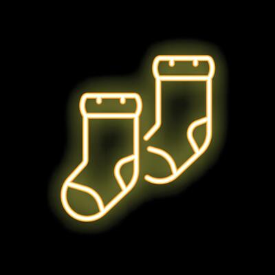 Neon socks icon glowing on dark background