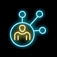 Neon icon of person connecting with global network vector