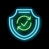 Neon sign representing recurring security check symbol with shield vector