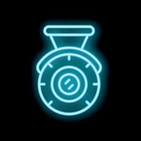 Glowing neon icon of a security camera on black background vector