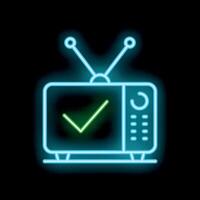 Neon television set displaying green check mark symbol on black background vector