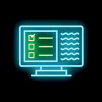 Neon style icon showing a computer displaying a checklist and text file vector