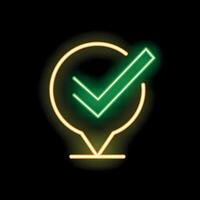 Neon green check mark inside a map pointer on a black background vector
