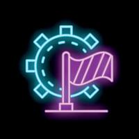 Neon style icon showing virus with warning flag for pandemic restrictions vector