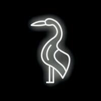 White neon sign of a standing crane bird on black background vector