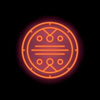Neon sign of a round talisman with esoteric symbols glowing on a brick wall vector