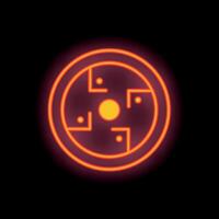 Neon sign showing a round maze with four entrances glowing on a brick wall vector