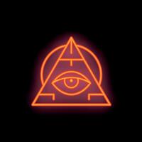Neon sign representing all seeing eye inside pyramid with circle vector