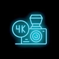 Neon icon of a camera recording in 4k resolution vector