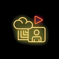 Neon icon of streaming platform showing user profile with cloud storage vector