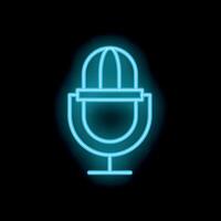 Blue neon microphone shining in the dark recording studio vector