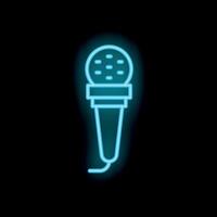 Blue neon microphone glowing on dark background vector