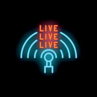 Neon microphone broadcasting live podcast or radio show vector