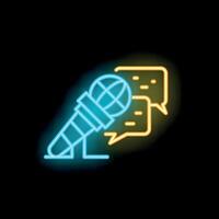 Neon microphone icon representing public speaking and communication vector