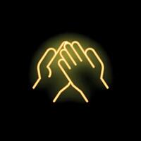 Neon icon of two hands clapping representing applause vector