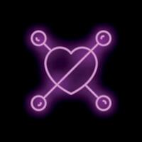 Neon heart shape crossed and pierced with arrows on black background vector