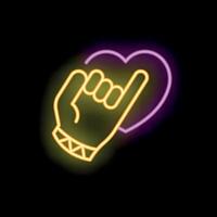 Neon hand making korean finger heart symbol with glowing heart shape vector