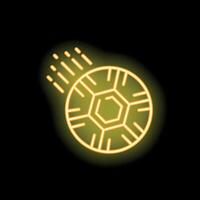 Bright yellow neon sign showing a soccer ball shooting like a comet in the night vector