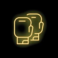 Neon icon of boxing gloves glowing yellow on black background vector