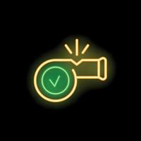 Neon whistle blowing icon glowing on dark background vector