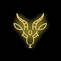 Neon sign showing stylized ibex head with large horns vector