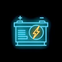 Neon accumulator battery icon glowing on dark background vector