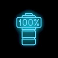 Glowing blue neon battery icon indicating a full charge status vector