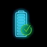 Neon battery icon showing full charge status vector