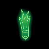 Green neon sign showing a spring onion on a black background vector