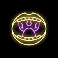 Glowing neon line mouth with open eyes icon isolated on black background vector