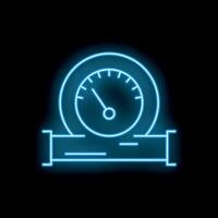 Neon blue gauge indicating pressure level in pipeline on black background vector