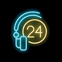 Neon icon of headset showing nonstop support availability vector