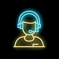Neon icon of customer service representative wearing headset microphone vector