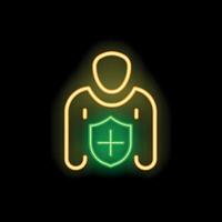Neon sign of person wearing a protective shield with plus sign vector