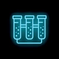 Neon laboratory test tubes icon glowing on dark background vector