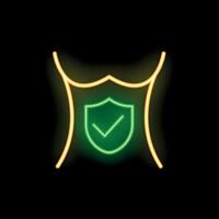 Neon green shield protecting stomach with check mark on black background vector